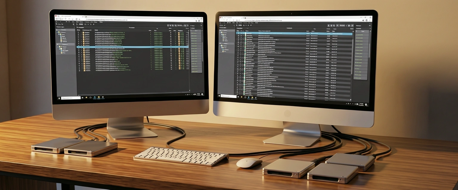 Professional Mac backup workstation with external drives